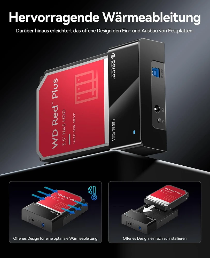 ORICO išorinė SATA HDD ir SSD dokavimo stotelė USB 3.0, 5 Gb/s, iki 24 TB, 6518
