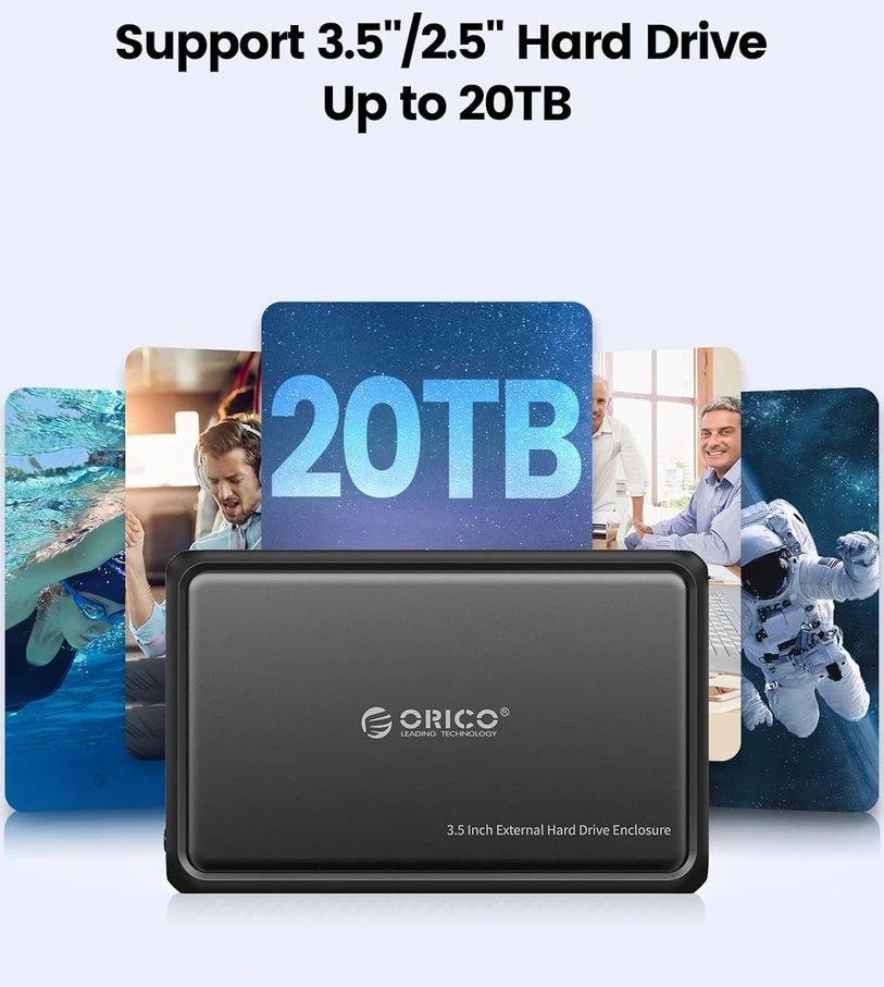 ORICO išorinis 2.5 ir 3.5 col. SATA HDD bei SSD dėklas USB-C 5 Gb/s DDL35-C3-BK
