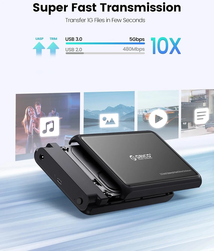 ORICO išorinis 2.5 ir 3.5 col. SATA HDD bei SSD dėklas USB-C 5 Gb/s DDL35-C3-BK