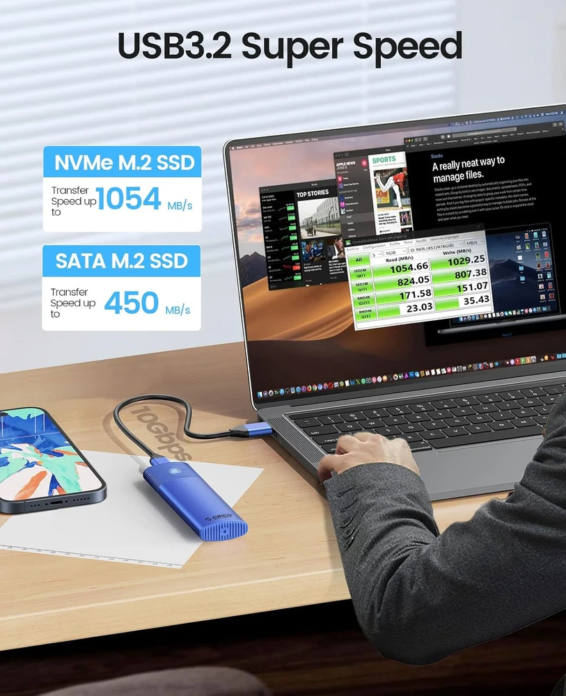 ORICO M.2 ENCLOSURE, USB 3.2 Gen 2 Type-C M.2 NVMe / SATA SSD