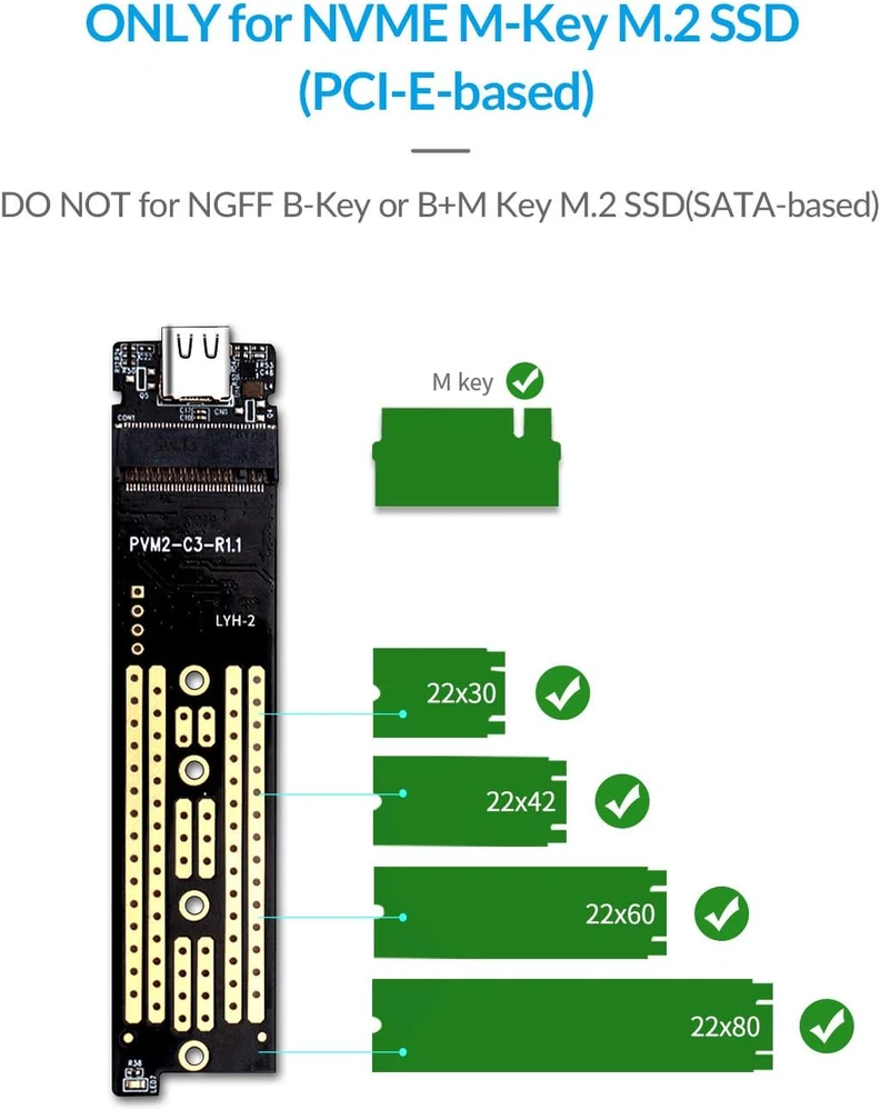 ORICO M.2 NVMe SSD korpusas USB-C 3.2 Gen 2 10 Gb/s TCM2-C3-SV-GL