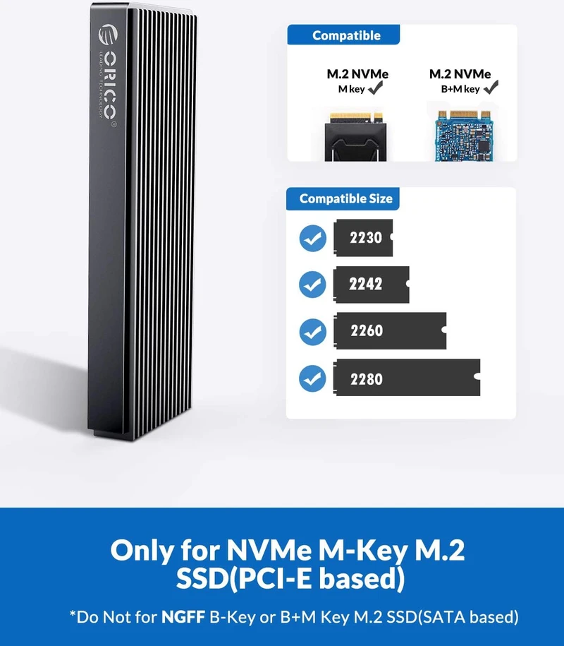 ORICO NVMe M.2 SSD dėklas USB 3.2 Gen 2x2 20 Gb/s iki 2000 MB/s M2PAC3