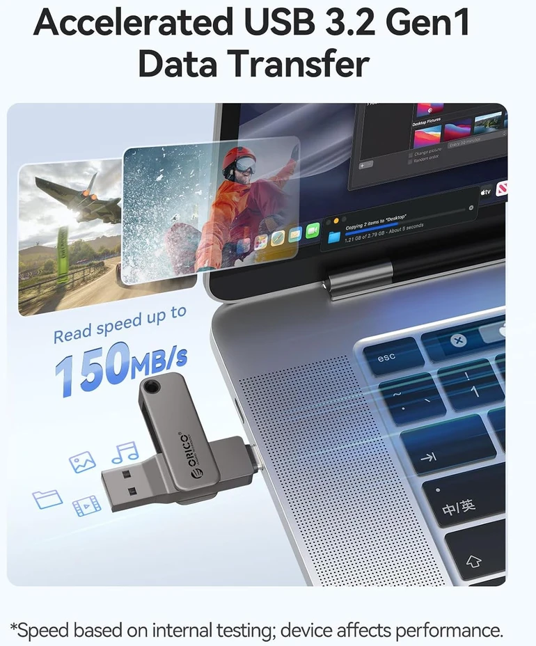 ORICO USB atmintinė 128 GB su USB-C ir USB-A jungtimis, USB 3.2 Gen 1, EB05
