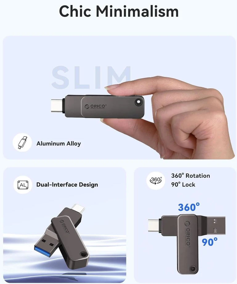 ORICO USB atmintinė 128 GB su USB-C ir USB-A jungtimis, USB 3.2 Gen 1, EB05