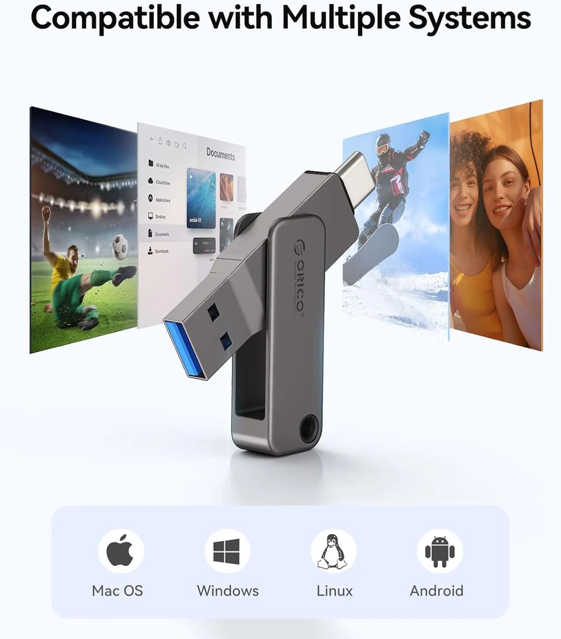 ORICO USB atmintinė 128 GB su USB-C ir USB-A jungtimis, USB 3.2 Gen 1, EB05