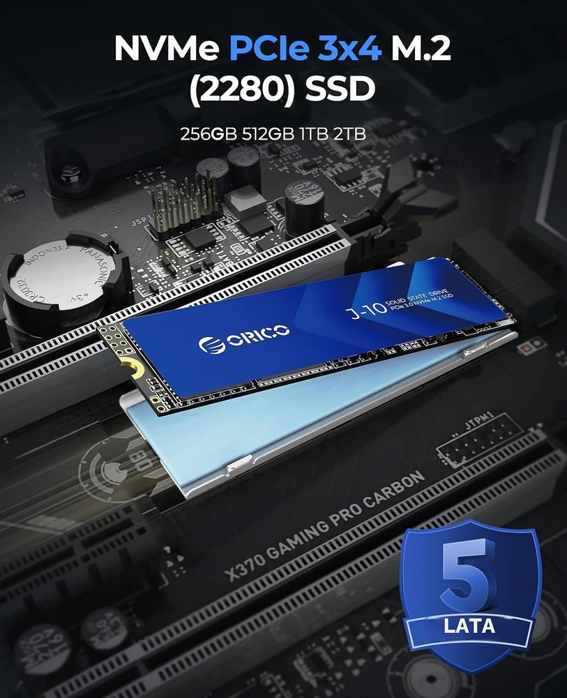 ORICO vidinis 1 TB M.2 2280 NVMe SSD su radiatoriumi, PCIe 3.0 x4, J10-1TB