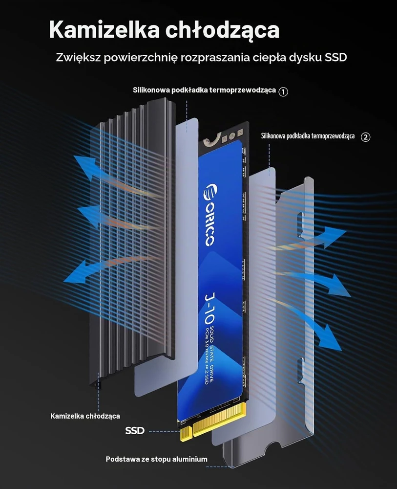 ORICO vidinis 1 TB M.2 2280 NVMe SSD su radiatoriumi, PCIe 3.0 x4, J10-1TB