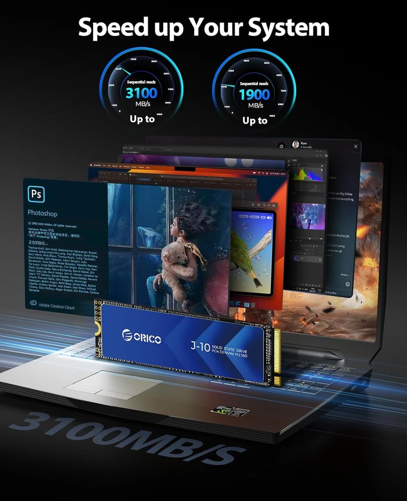 ORICO vidinis 1 TB M.2 2280 NVMe SSD su radiatoriumi, PCIe 3.0 x4, J10-1TB