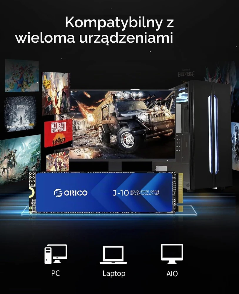 ORICO vidinis 1 TB M.2 2280 NVMe SSD su radiatoriumi, PCIe 3.0 x4, J10-1TB