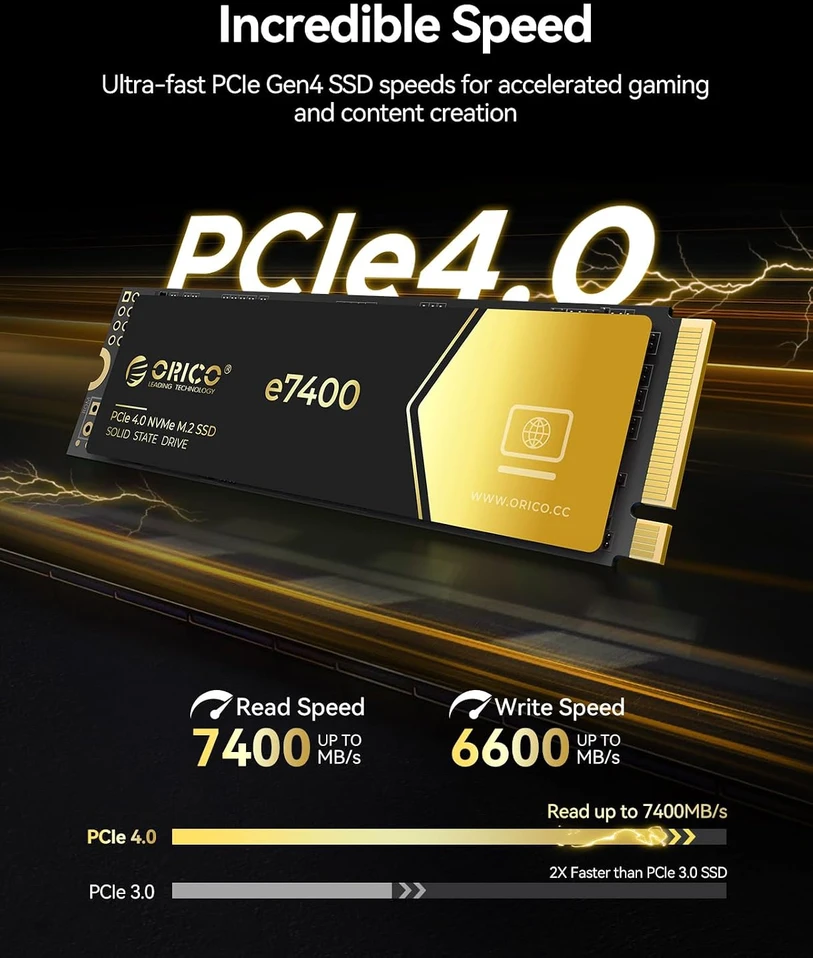 ORICO vidinis 1 TB M.2 NVMe SSD, PCIe 4.0 x4, iki 7400 MB/s, e7400-1TB