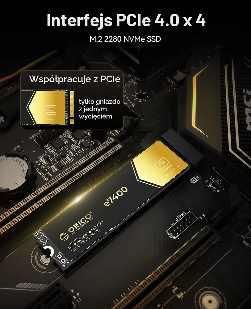 ORICO vidinis 1 TB M.2 NVMe SSD, PCIe 4.0 x4, iki 7400 MB/s, e7400-1TB