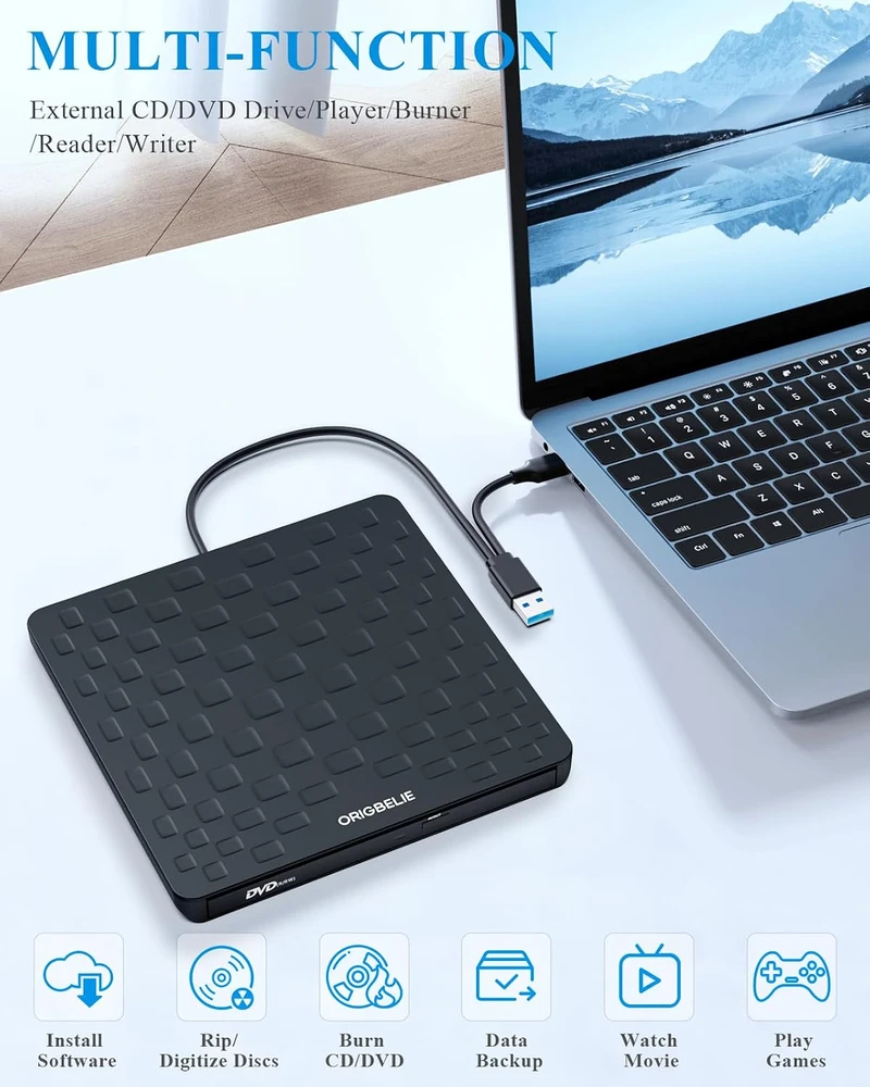 ORIGBELIE išorinis CD/DVD įrašymo įrenginys su USB 3.0 ir USB-C TP520