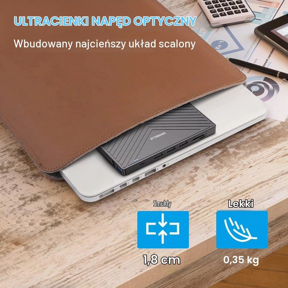 ORIGBELIE išorinis CD/DVD įrašymo įrenginys USB 3.0, USB-C, 8x DVD, BT669