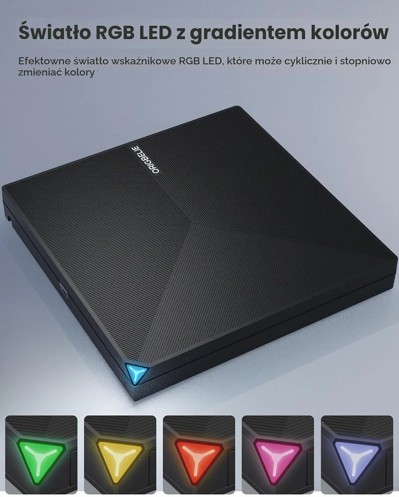 ORIGBELIE išorinis CD/DVD ±RW įrenginys su USB 3.0 ir USB-C jungtimis TP620-Juodas