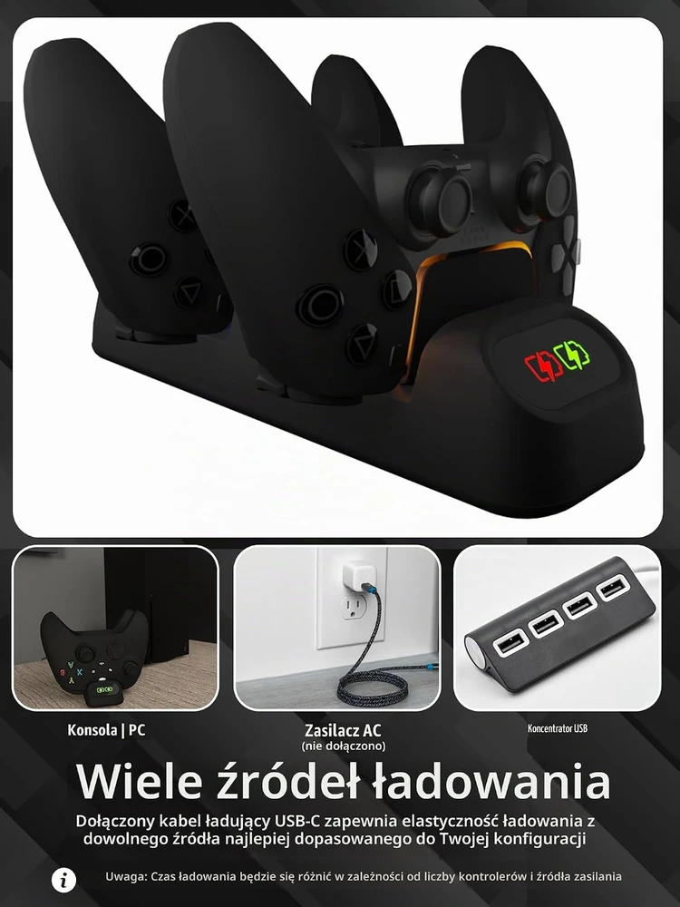 Orzly dviguba USB-C valdiklių įkrovimo stotelė, skirta PS5, XBOX ir Switch, STADIADOCK