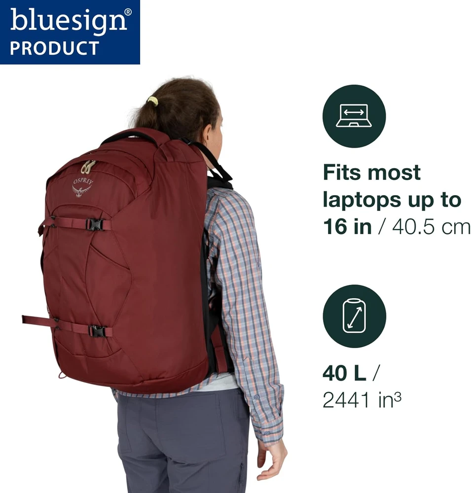 Osprey moteriškas kelioninis kuprinė Fairview 40, 40 l talpa, vandeniui atspari, nešiojamojo kompiuterio skyrius
