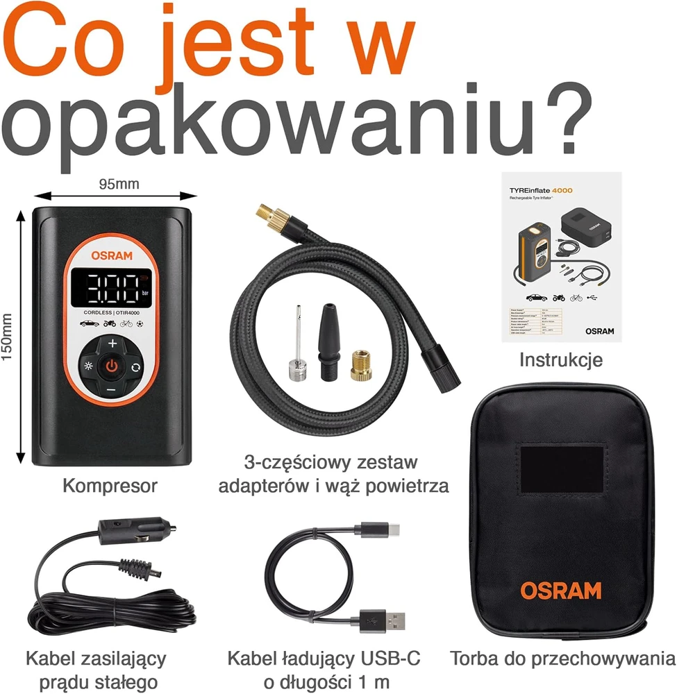 Osram „Carruzzo“ 12 V kompresorius, 8,3 barų – įkraunamas padangų pripūtimo įrenginys su skaitmeniniu apšvietimu