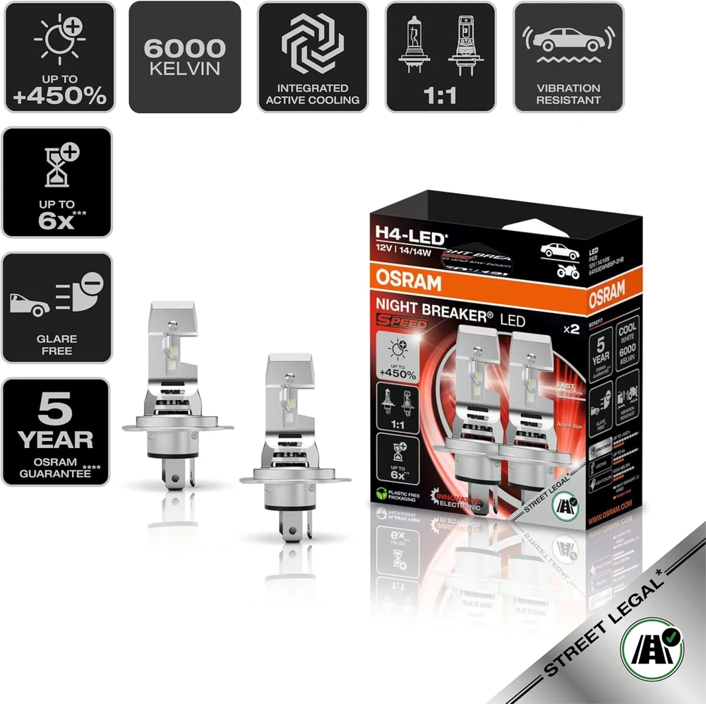 OSRAM H4 LED automobilio lemputės 14 W 12 V 6000 K NIGHT BREAKER LED SPEED 64193DWNBSP-2HB