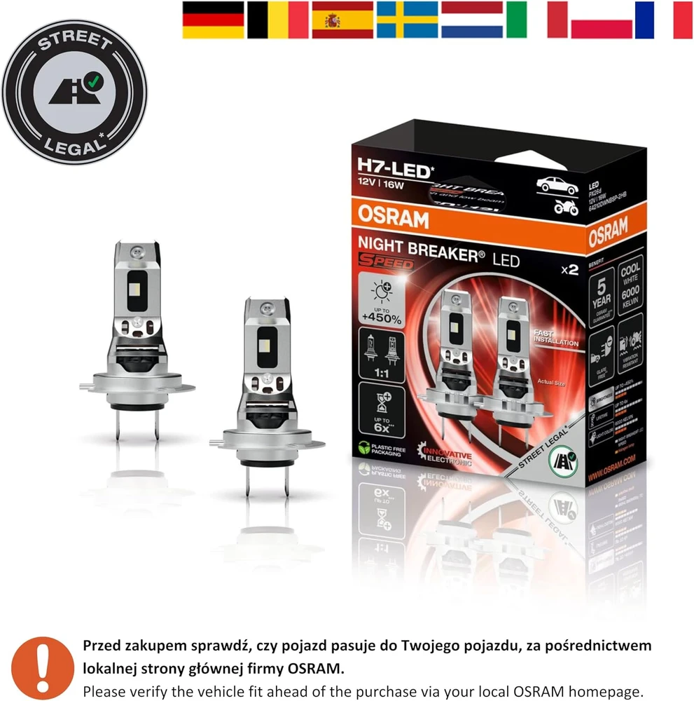 OSRAM H4 LED automobilio lemputės 14 W 12 V 6000 K NIGHT BREAKER LED SPEED 64193DWNBSP-2HB