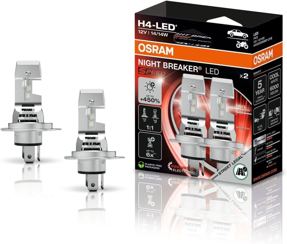 OSRAM H4 LED automobilio lemputės 14 W 12 V 6000 K NIGHT BREAKER LED SPEED 64193DWNBSP-2HB