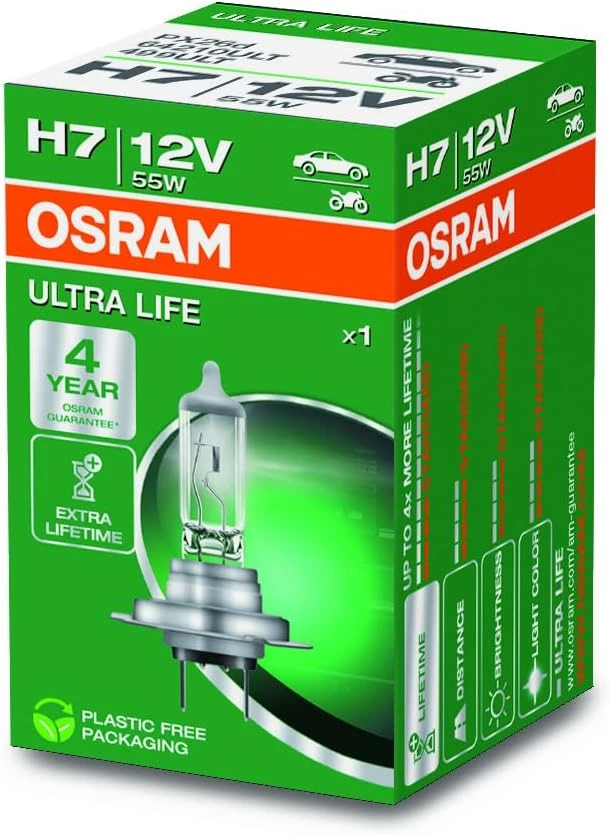 OSRAM Ultra Life automobilinė lemputė H7 12V 55W PX26d 1 vnt. 4 metų garantija