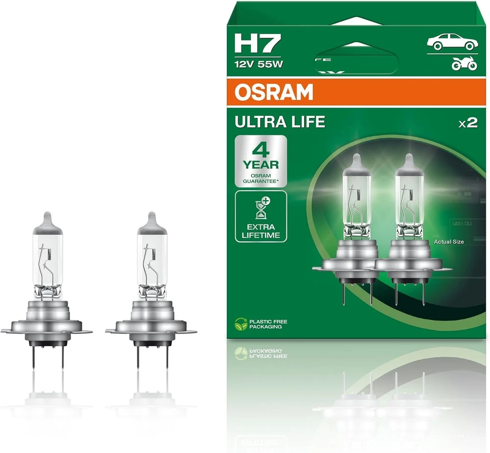 OSRAM Automobilinės lemputės ULTRA LIFE H7 55W 12V PX26D 2vnt