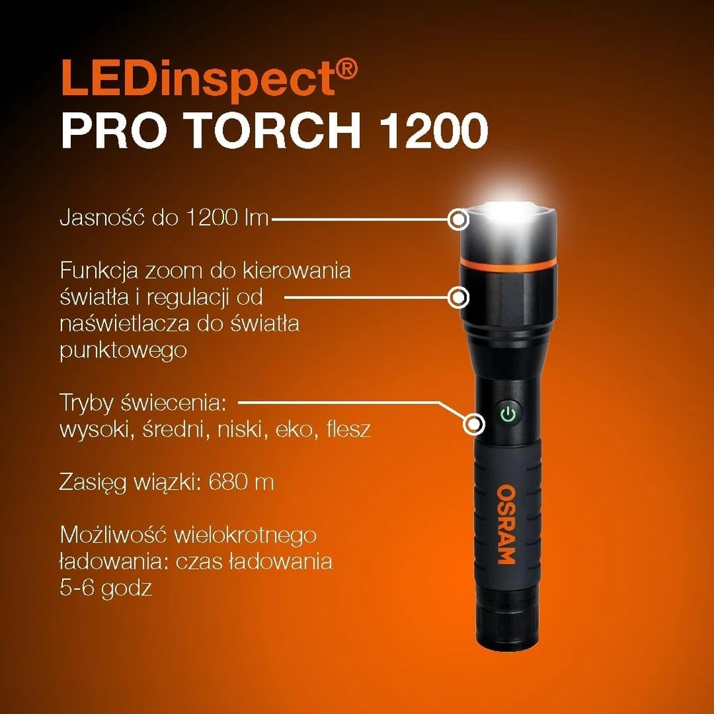 OSRAM įkraunamas LED inspekcinis žibintuvėlis 1200 lm, 6000 K, LEDIL432