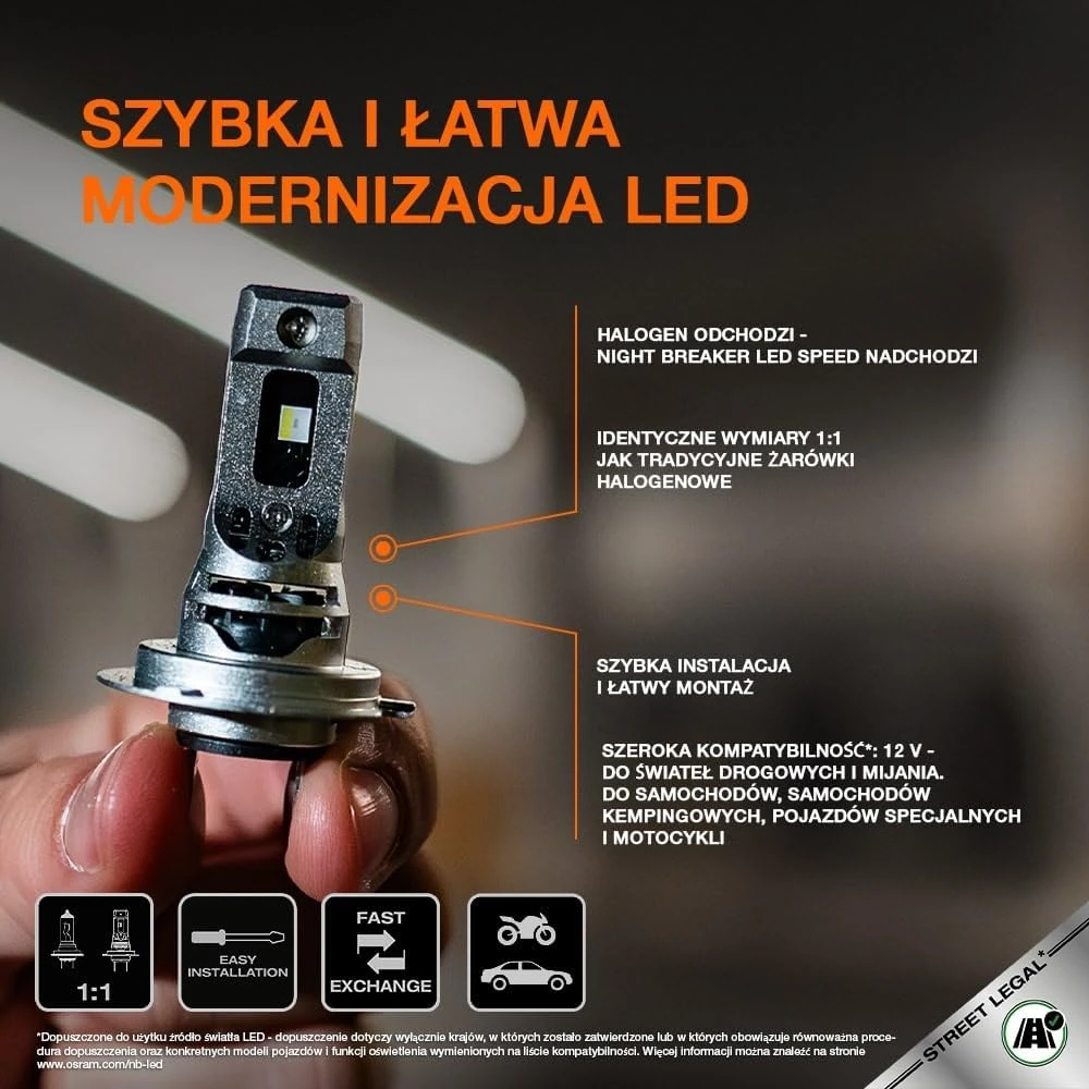 OSRAM LED automobilinės lemputės H7 16 W 6000 K NIGHT BREAKER LED SPEED 450