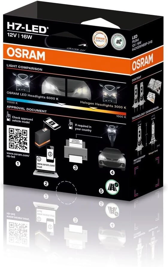 OSRAM LED automobilinės lemputės H7 16 W 6000 K NIGHT BREAKER LED SPEED 450