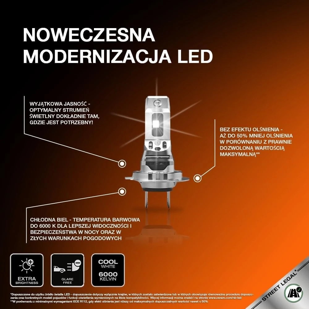 OSRAM LED automobilinės lemputės H7 16 W 6000 K NIGHT BREAKER LED SPEED 450