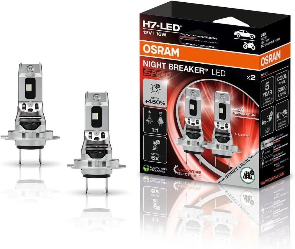 OSRAM LED automobilinės lemputės H7 16 W 6000 K NIGHT BREAKER LED SPEED 450