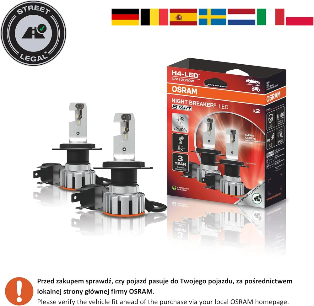 OSRAM LED automobilio lemputė H4 20 W 6000 K NIGHT BREAKER LED START 64193DWNBST-2HB