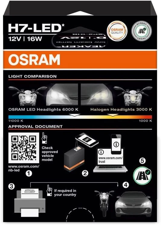 OSRAM motociklo LED lemputė H7 NIGHT BREAKER LED SPEED 450, 16 W, 6000 K, 64210DWNBSP-1HB-450