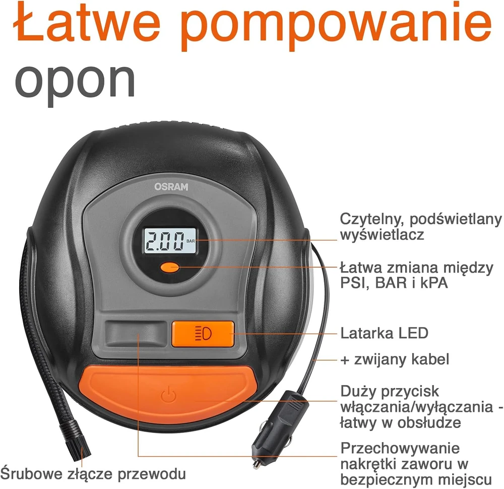 OSRAM skaitmeninis padangų kompresorius TYREinflate 400, 12 V, 150 psi, OTI400