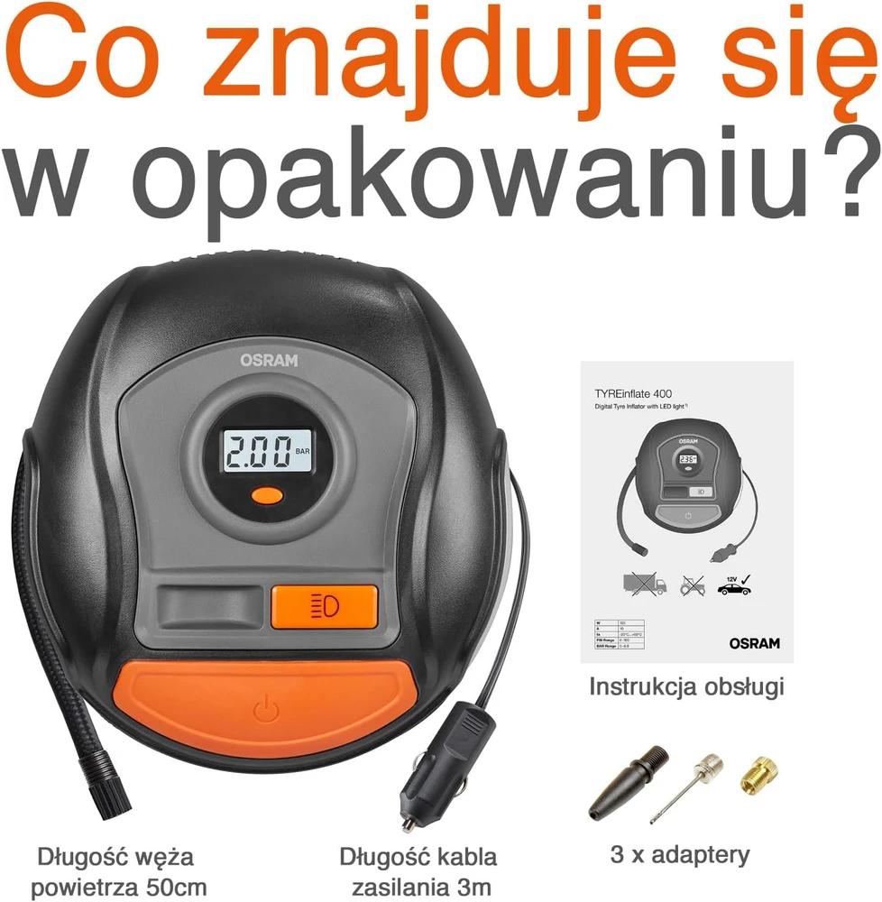 OSRAM skaitmeninis padangų kompresorius TYREinflate 400, 12 V, 150 psi, OTI400
