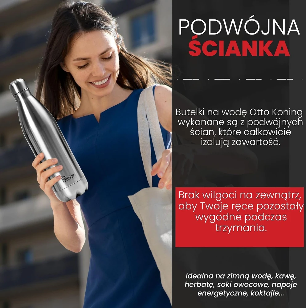 Otto Koning terminis butelis iš nerūdijančiojo plieno 1 l Cola 1000 Sidabrinis