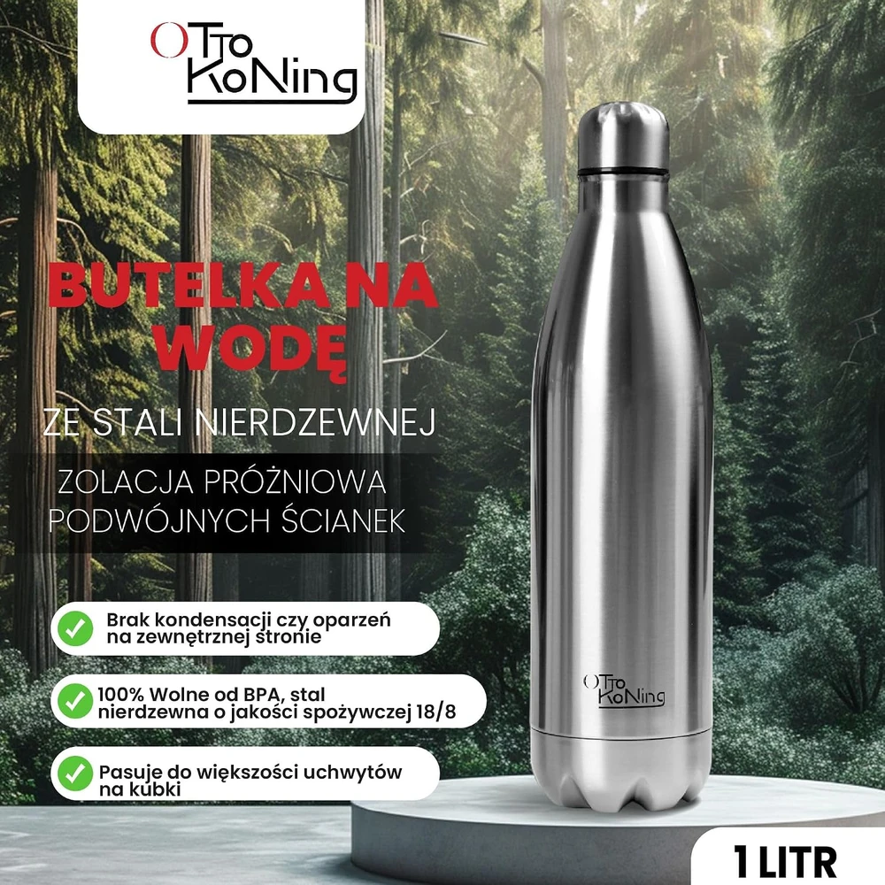 Otto Koning terminis butelis iš nerūdijančiojo plieno 1 l Cola 1000 Sidabrinis
