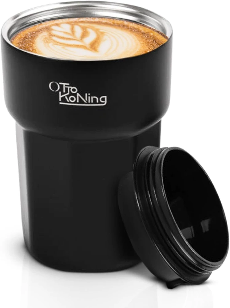 Otto Koning Terminis kelioninis puodelis 350 ml, sandarus, juodas