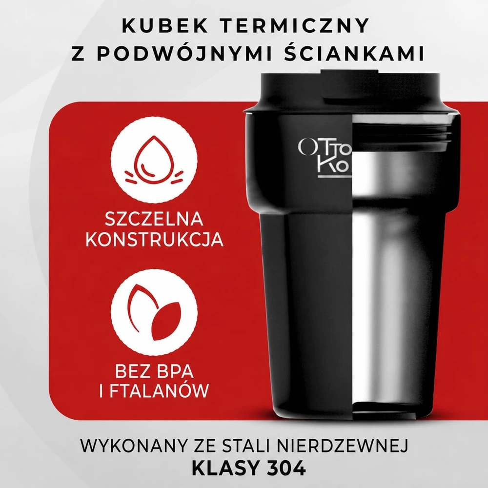 Otto Koning Terminis kelioninis puodelis 350 ml, sandarus, juodas