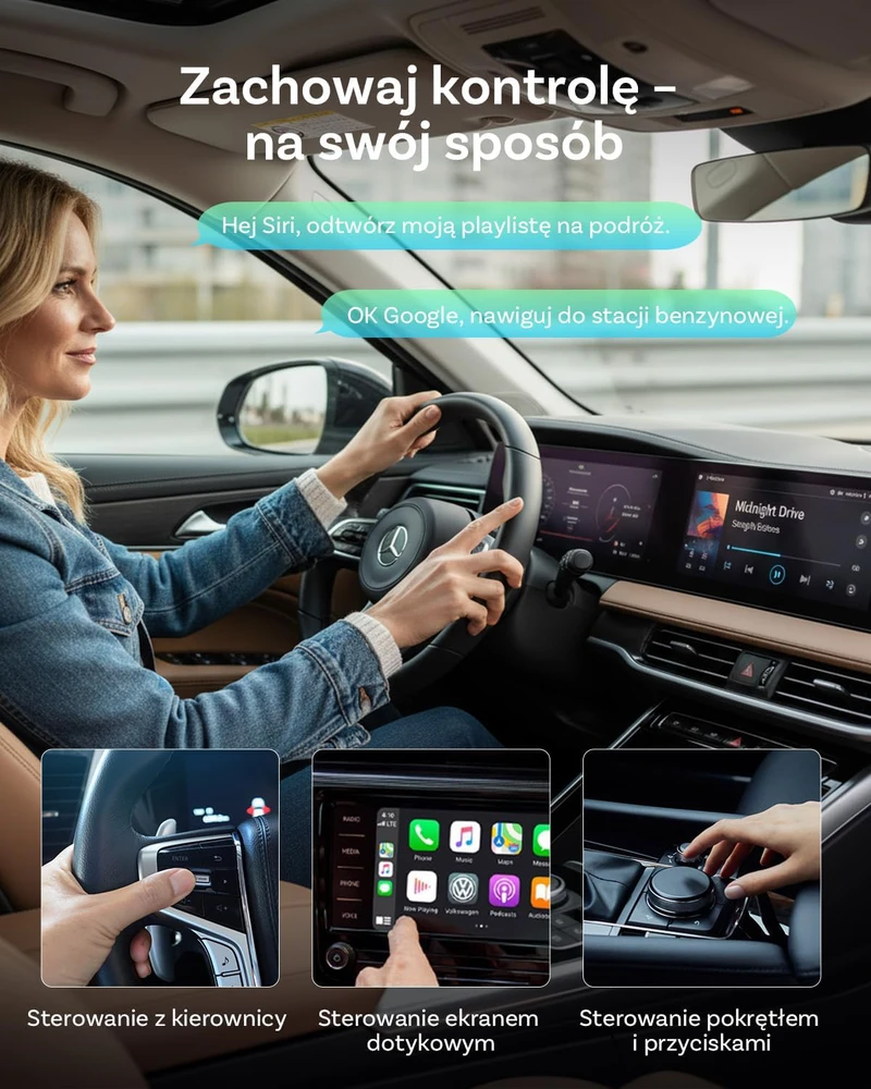 OTTOCAST bevielis 2-in-1 CarPlay ir Android Auto adapteris Mini Pico, USB-A/C, automatinis persijungimas, Wi-Fi 6, Bluetooth 5.4