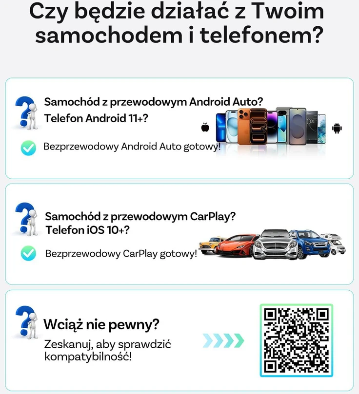OTTOCAST bevielis 2-in-1 CarPlay ir Android Auto adapteris Mini Pico, USB-A/C, automatinis persijungimas, Wi-Fi 6, Bluetooth 5.4