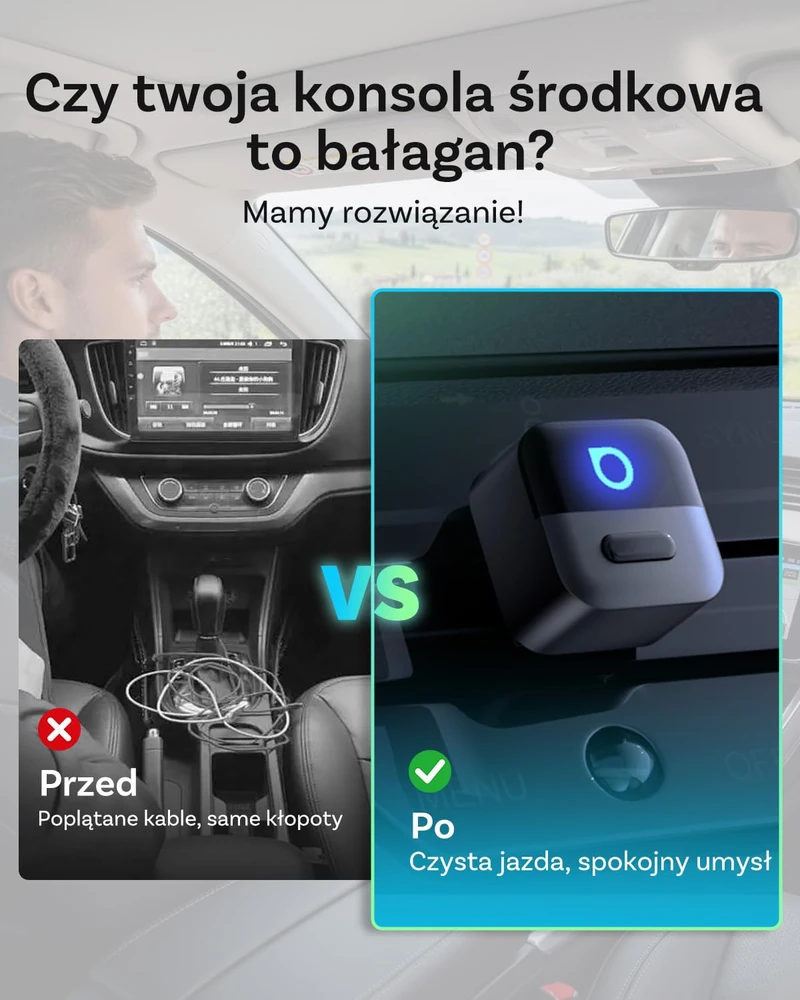 OTTOCAST bevielis 2-in-1 CarPlay ir Android Auto adapteris Mini Pico, USB-A/C, automatinis persijungimas, Wi-Fi 6, Bluetooth 5.4