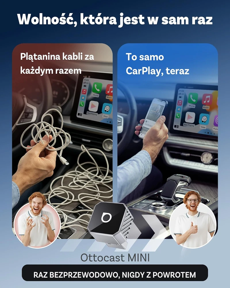 Ottocast bevielis CarPlay ir Android Auto adapteris, USB-A/USB-C, 2.4G+5G Mini Cube, modelis 2026