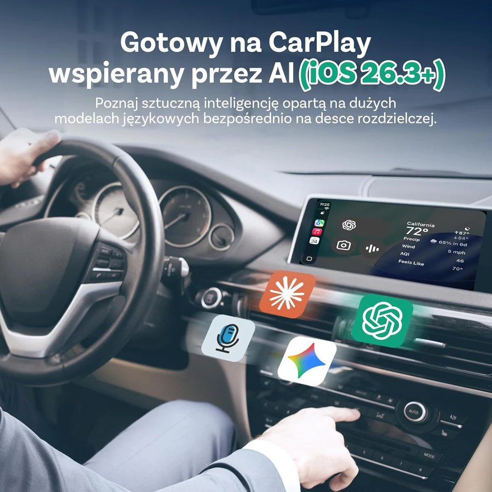 Ottocast bevielis CarPlay ir Android Auto adapteris, USB-A/USB-C, 2.4G+5G Mini Cube, modelis 2026