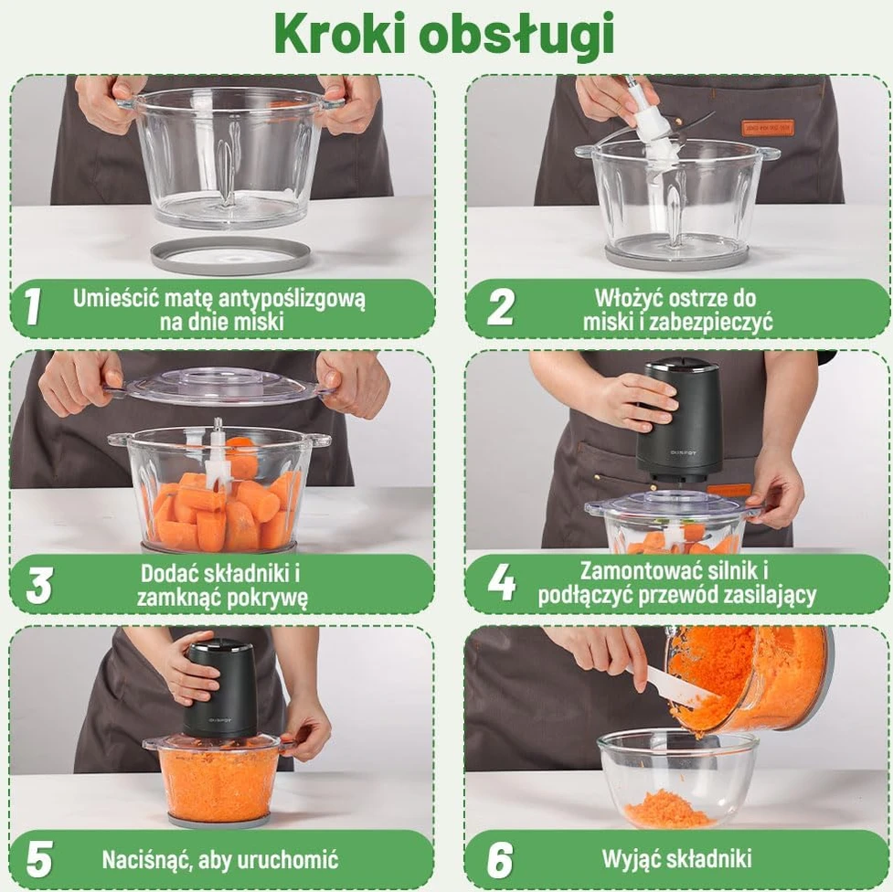 OUSFOT elektrinis maisto smulkintuvas, 1,8 l stiklinė talpa, 500 W, 2 greičiai, Y-JR76