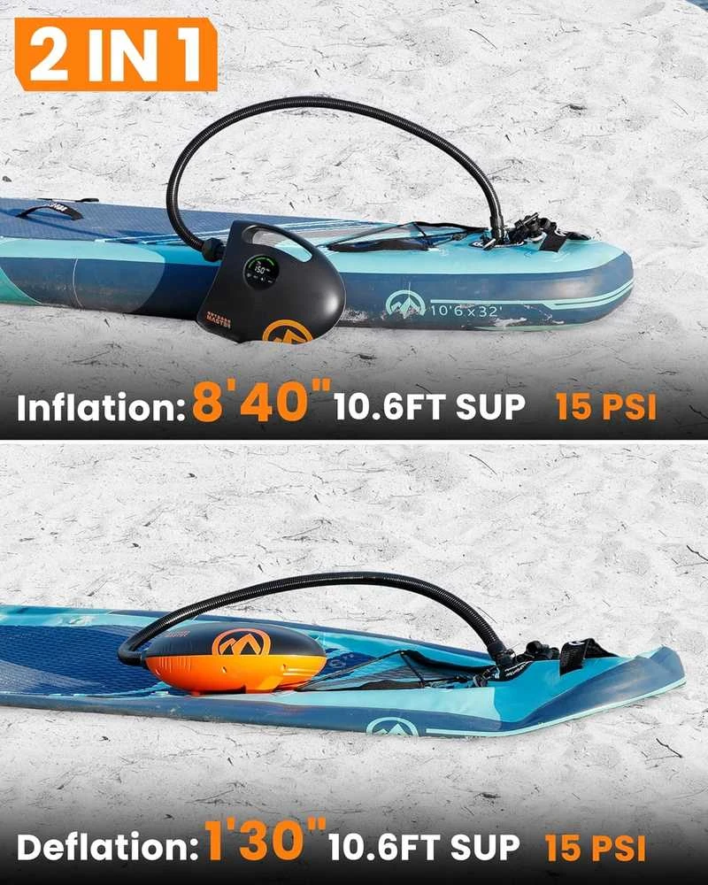 OutdoorMaster elektrinė pompa SUP lentoms, 88,8 Wh akumuliatorius, 20 PSI, USB-C, Shark 2S