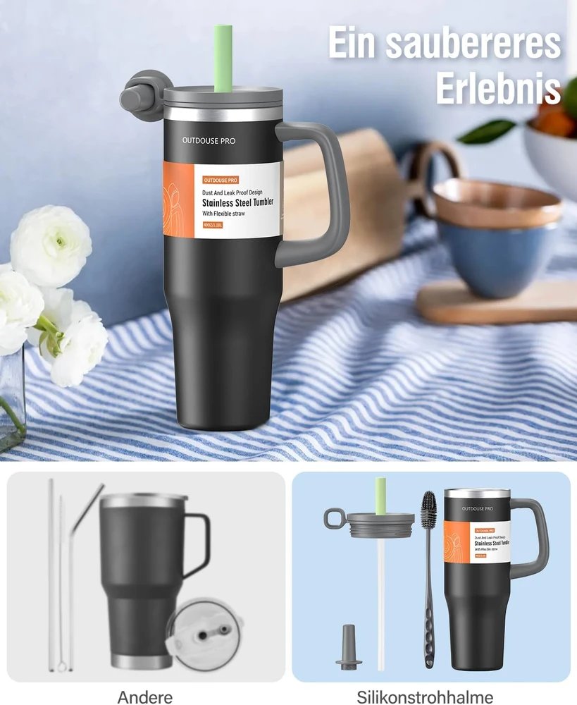 OUTDOUSE PRO termopuodelis su šiaudeliu 1,2 l, juodas, Tazza
