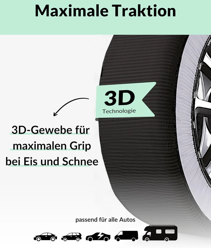 Owen tekstilinės sniego kojinės automobiliams, 3D audinys, dydis L, XS-XXL