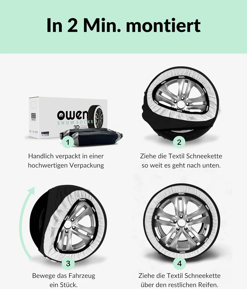 Owen tekstilinės sniego kojinės automobiliams, 3D audinys, dydis L, XS-XXL