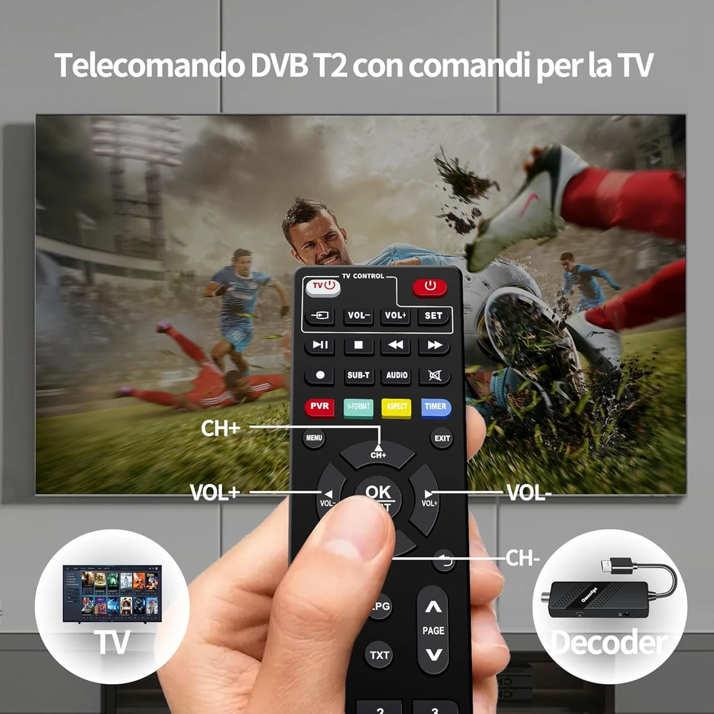 Owerslyn DVB-T2 skaitmeninis TV priedėlis HDMI, AV, USB, PVR, H.265 HEVC, Full HD, M3-Stick